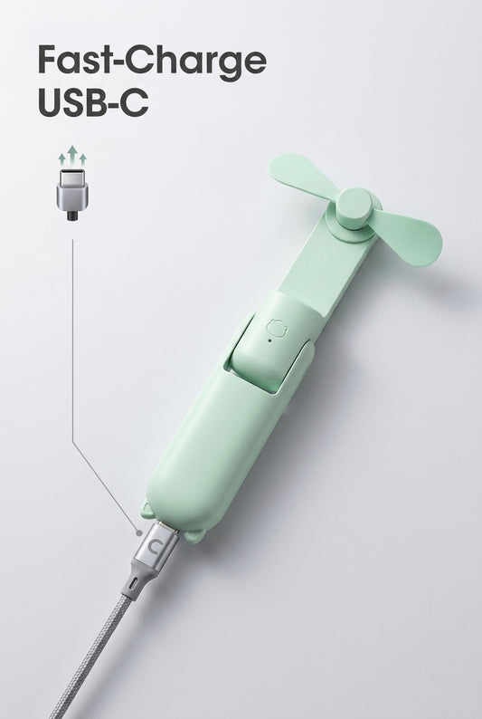 Brezio Mini Fan - USB-C fast charge feature
